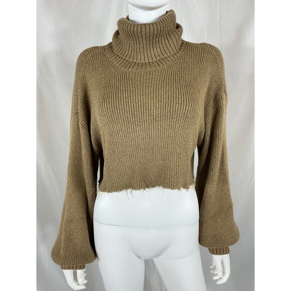 L'Academie 'Lucia' Brown Acrylic Cropped Turtleneck Sweater Size L - NWT - Picture 3 of 4